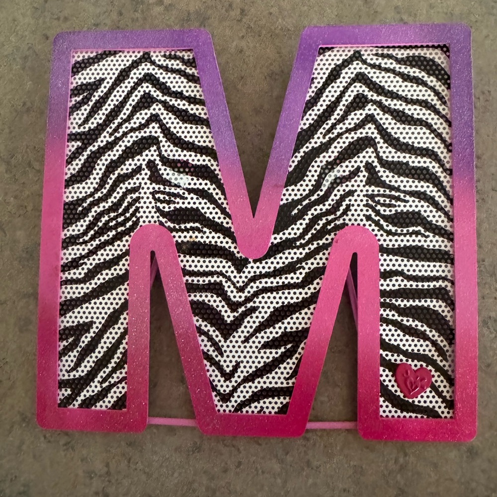 Justice Pink and Purple Zebra Print Letter M Earring Holder/Decor